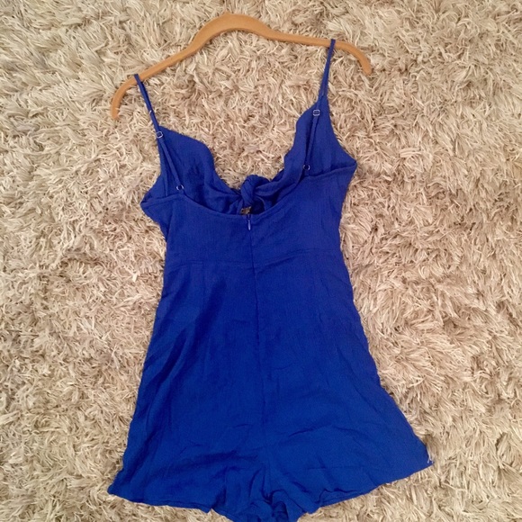 Cobalt Blue Front Tie Romper with Zipper- Small - Picture 2 of 6